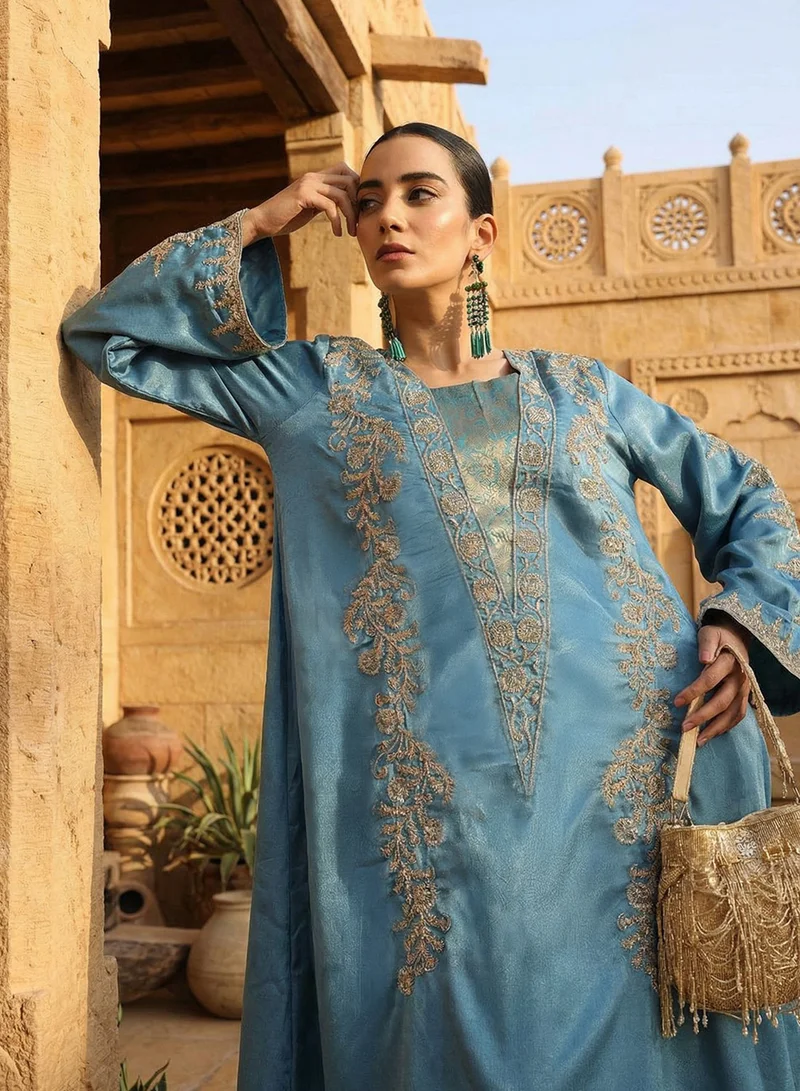 آي شين عباية مطرزة منسوجة زرقاء عادية